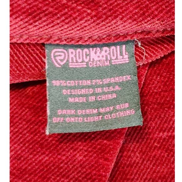 Rock & Roll Denim Bargain Button Flare Corduroy Pants Red Stretch Womens 28x30 - Picture 5 of 9